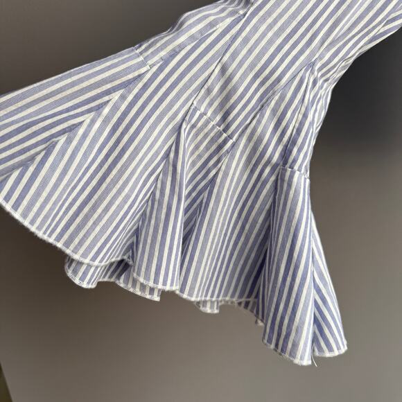 Free people blue and white striped off the shoulder button up  crop top - size S - Picture 6 of 11